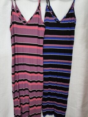 Express Ribbed Knit Midi Dresses, Pink&Black, Purple & Black Size Large